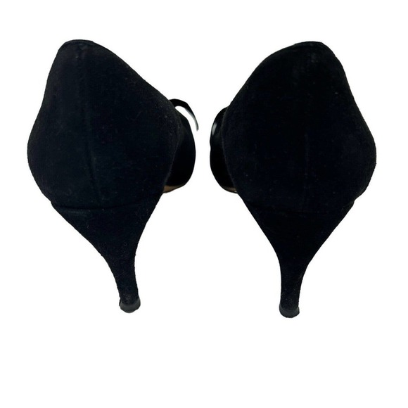 Plenty by Tracy Reese Black Suede Ruffle Bow Heels Size 37.5 US 7.5 - Picture 7 of 9